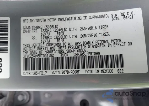 2021 Toyota Tacoma Trd Off-Road from USA, damaged, VIN 3TYCZ5AN0MT034182